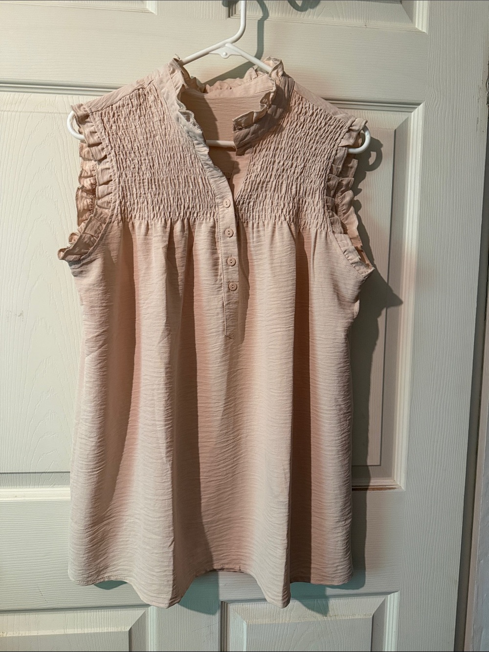 Sleeveless Ruffle Smocked Yoke Top - Blush Pink